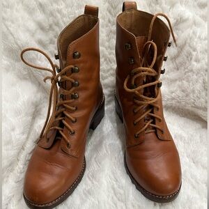 Madewell Tan Leather Lace up Boots